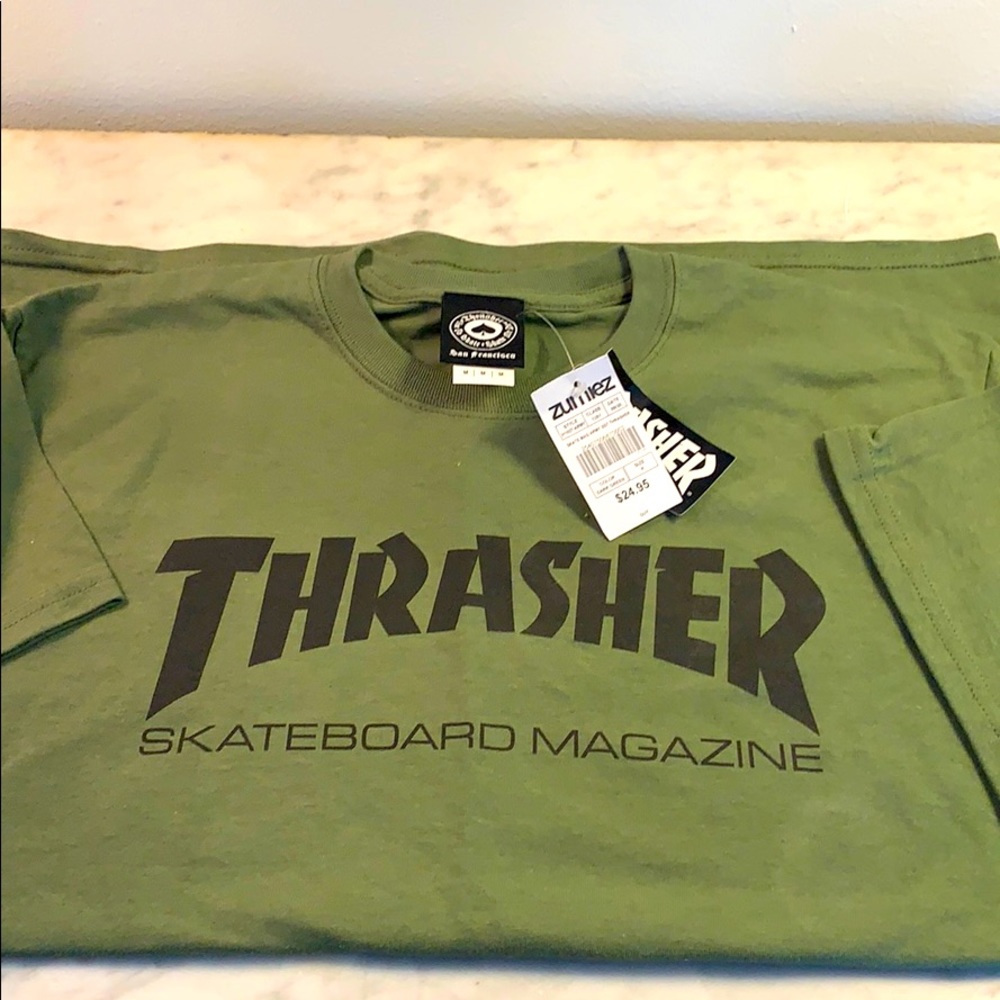NEW Men’s THRASHER tee in olive green MEDIUM